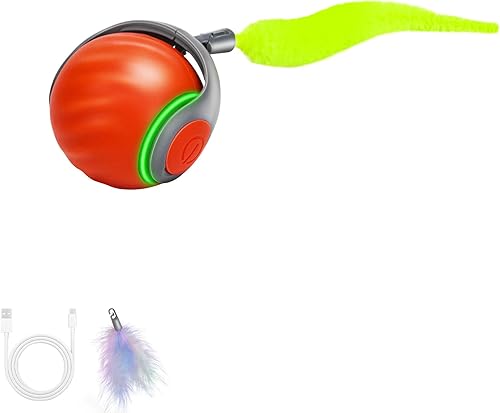 Speedy Tail 2.0 - Juguete interactivo para gatos  Pelota inteligente para gatos con cola de plumas, juguete motorizado de movimiento automático para