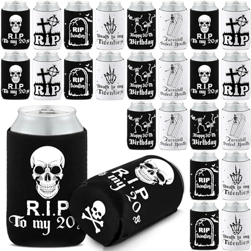Hushee 24 Pack Death to My Twenties Can Coolers, 30th Birthday Skull RIP