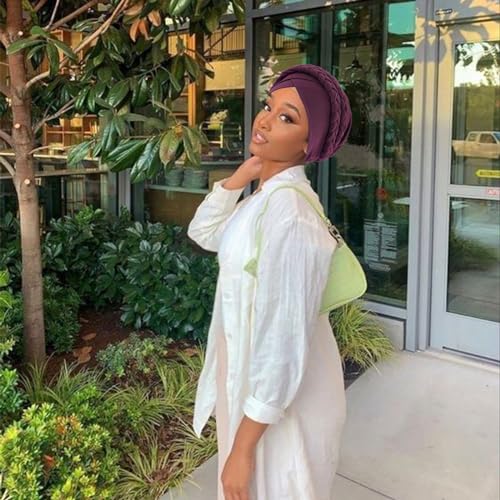 Image of DRESHOW African Women Turban Caps Beanie Twist Headscarf Pre-Tied Double Twisted Braid Hair Cover Wrap Hat Chemo Cancer Cap