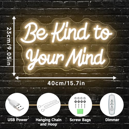 Image of Be Kind to Your Mind Neon Sign Dimmable Led Neon Lights for Wall Decor USB Encouragement Word Neon Light Up Signs for Bedroom Home Bar Office Study Room Wedding Birthday Party Teens Girls Gifts