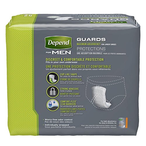 Depend Guards For Men, Maximum Absorbency Incontinence Protection, 52-Count , Pack Of 4 #TOP2