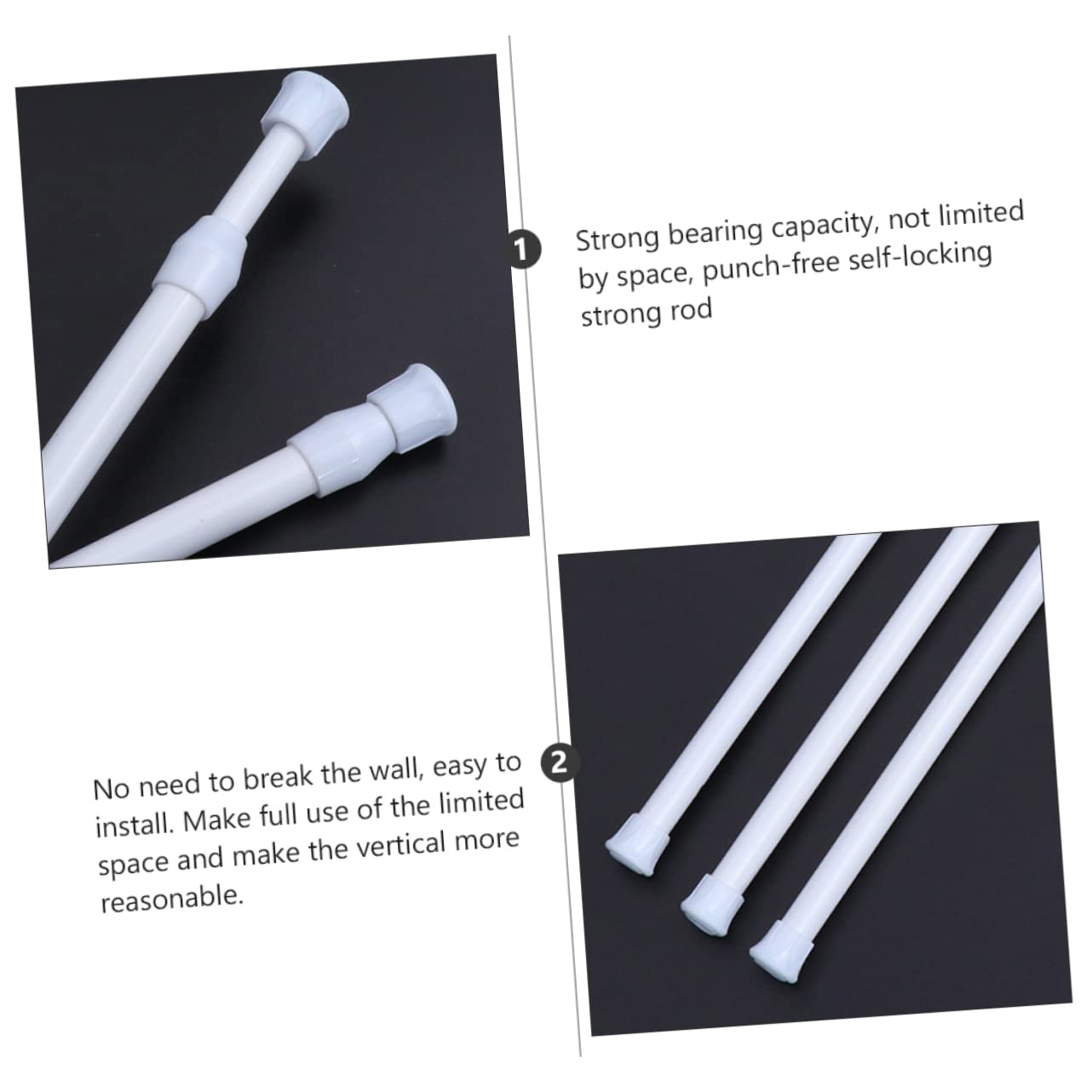 Alipis 2pcs Adjustable Telescopic Shower Curtain Rod Carbon Steel Multi Use Extendable Rod for Bathroom Kitchen and Closet No Drilling Installation Clothes Rail - Image 3