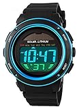 Black Solar Energy Multi Function Digital Watch Waterproof Alarm Outdoor Sport Electronic Quartz...