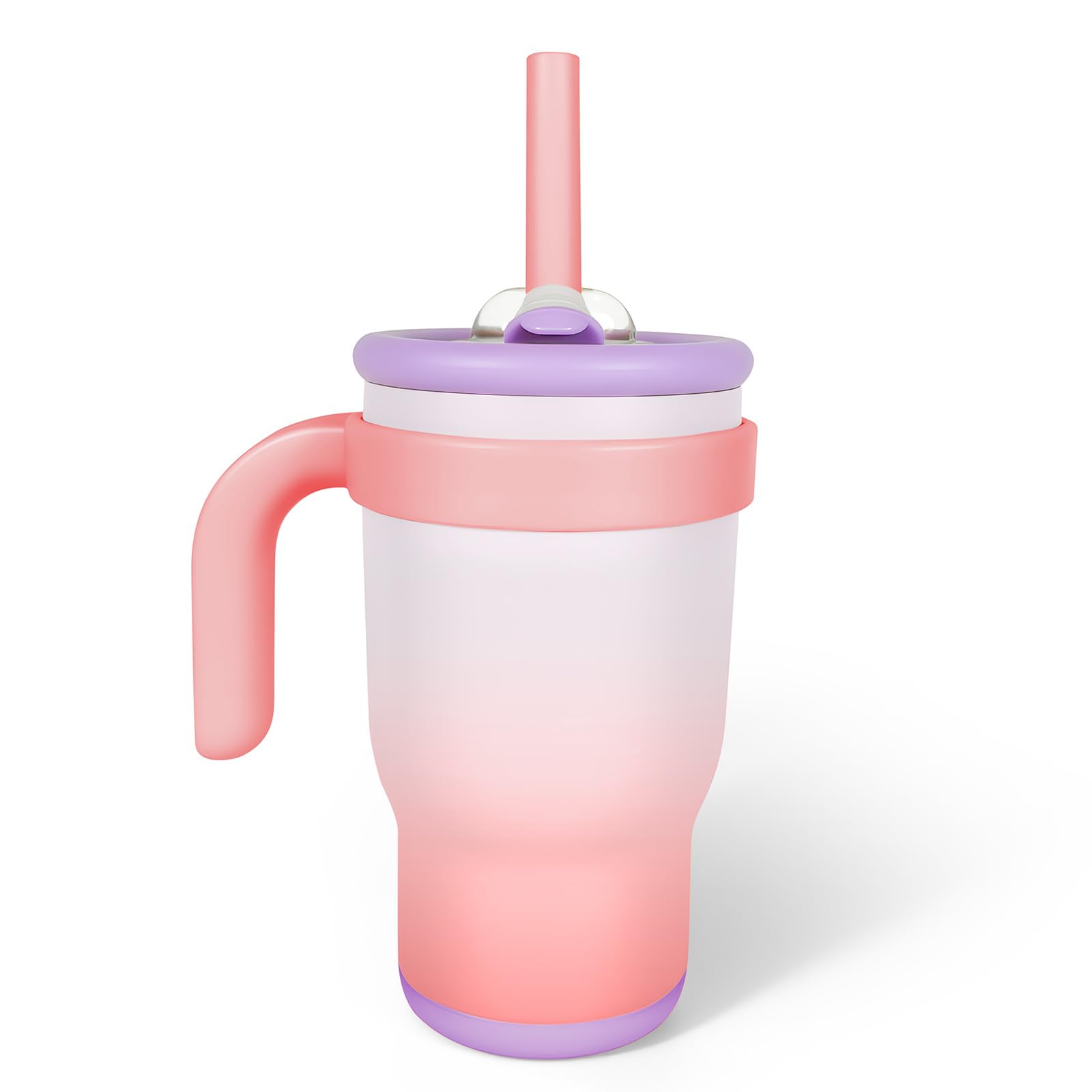 14oz/420ml Mini Trinklernbecher der 100% auslaufsicheres Stroh kleine Tasse,Silikon-Sauger Rutschfester Boden Geschenk, Reise Graduierung Geschenk(Pfirsich Violett)