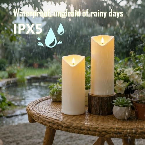 Image of Nimiko Solar Outdoor Waterproof Flameless Candles - 2 Pack Solar & Battery Operated LED Candles, White (D4 x 10 inch /10 inch /Pairing) for Garden, Patio, Outdoor Decoration