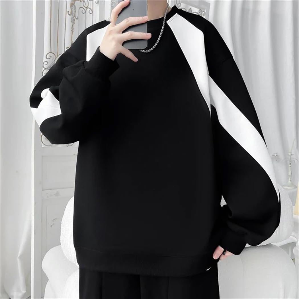 Dvbfufv Uomo Primavera Moda Oversize Felpa Uomo Streetwear Hip-Hop Sport Allentato Girocollo Felpe Top, Nero, L, Nero, L