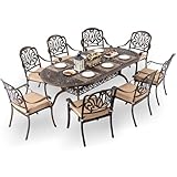 AIWOEN 9-Piece Cast Aluminum Patio Furniture, Outdoor Dining Sets for 8 Include 87' Oval Patio Dining Table and 8 Stackable Chairs with Cushions & Umbrella Hole (Bronze)