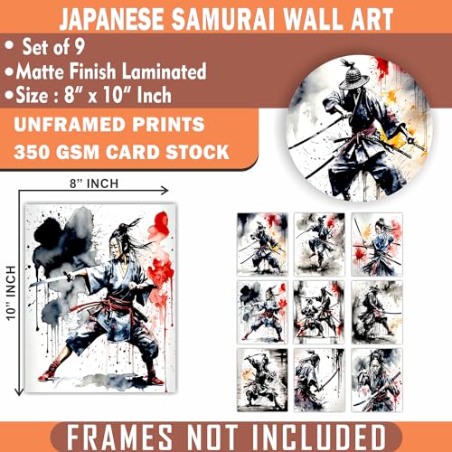 Parth Impex Japanese Samurai Wall Art - Samurai Figure Sword Warrior Posters Red And Black Combat Picture Modern Watercolor Painting For Living Room Bedroom Japan Themed Dorm Man Cave Decor thumb #1