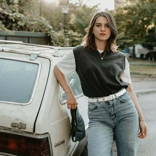 Earnda Womens Casual Belt for Jeans Ladies Faux Leather Waist Belts for Pants Dresses with Gold Buckle2