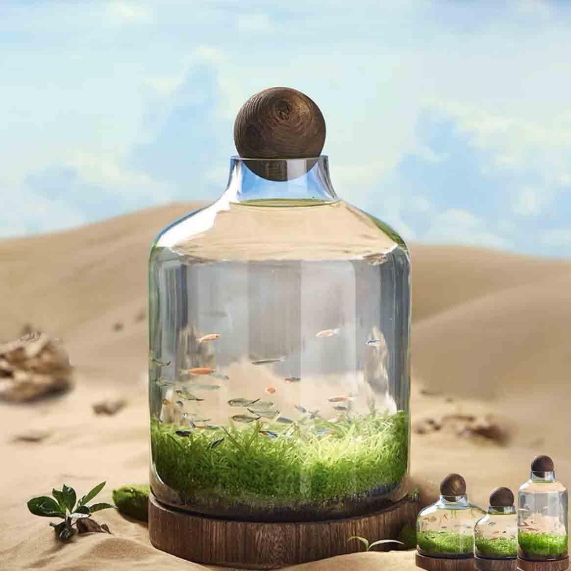 Ecological Fish Bottle Magical Glass Aquarium Micro Ecosphere Transparent Fish Tank Fish Bowel Ecological Teaching for Kids Students, D