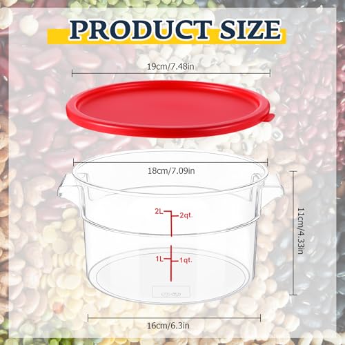 Image of Ziliny 2 Pcs 2 Qt Dough Proofing Container with Lid and Red Scale, Red | Clear Round Food Storage Container, Food Grade Plastic, Easy Viewing Design, Airtight Lid, Dough Fermentation Kitchen Storage