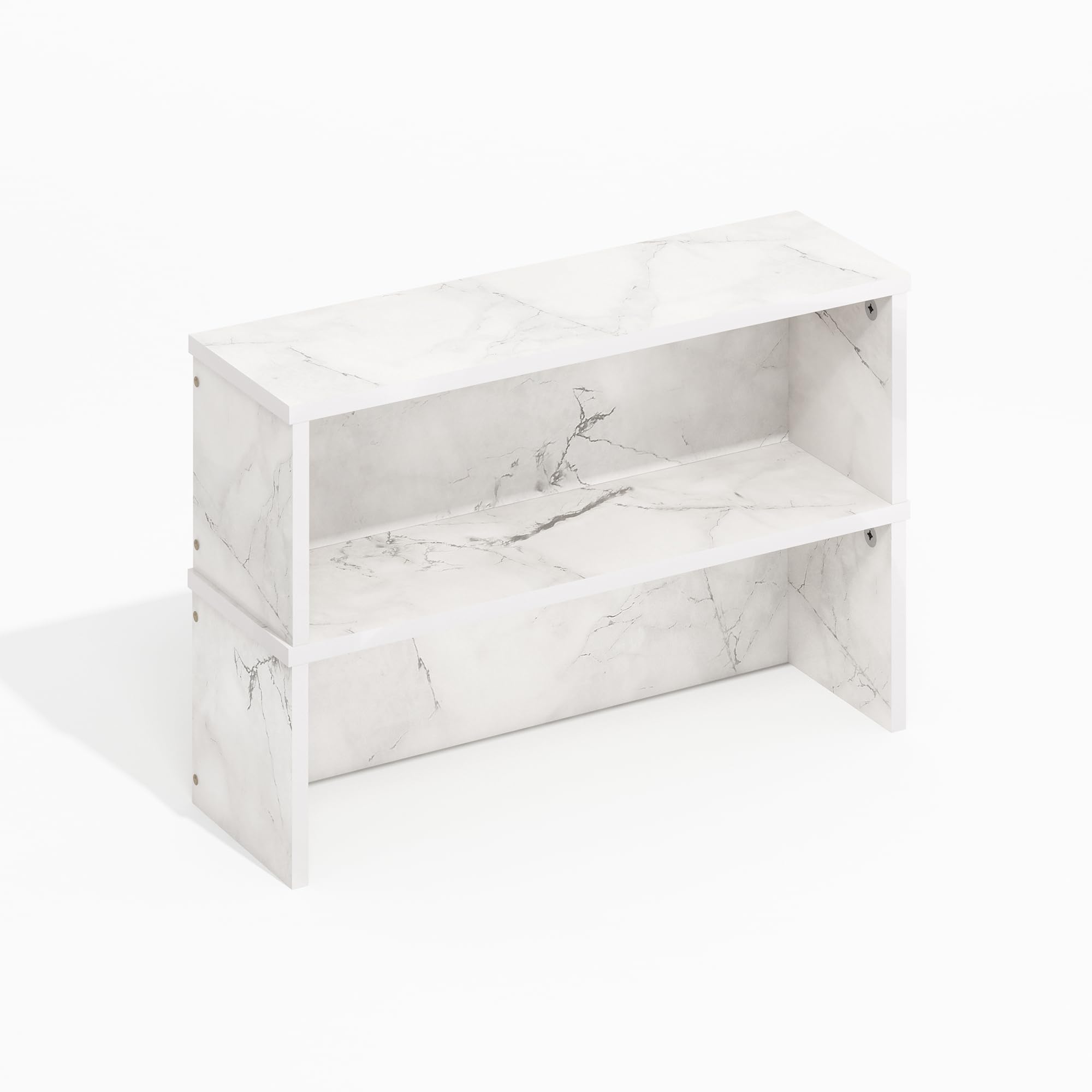 Furinno HELENA Kitchen Countertop Organizer Set of 2, 45.7cm Kitchen Counter Shelves, Stackable Organizer Shelf, Spice Rack for Kitchen, Pantry, Coffee Bar, Light Marble