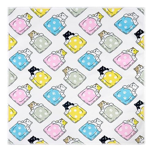 くっつきタオル 巻くだけ保冷ランチクロス 50*50cm 風呂敷 大判 お弁当包み くっつくタオル 折り畳み くっつくクロス カメラ 弁当箱 傘 化粧品 タブレット ペットボトル 水筒 (猫柄 B)