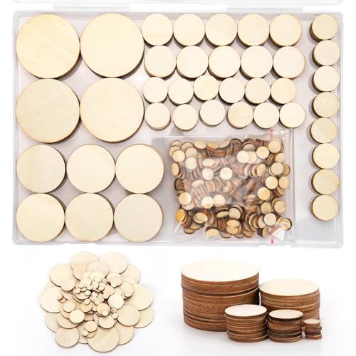 450 Pieces Unfinished Wood Circles for Crafts 5 Size Wood Rounds