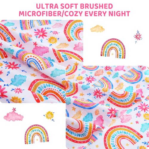 Image of Viviland 3 Pieces Girls Twin Sheets Set Kids, Pink Rainbow Cloud Printed