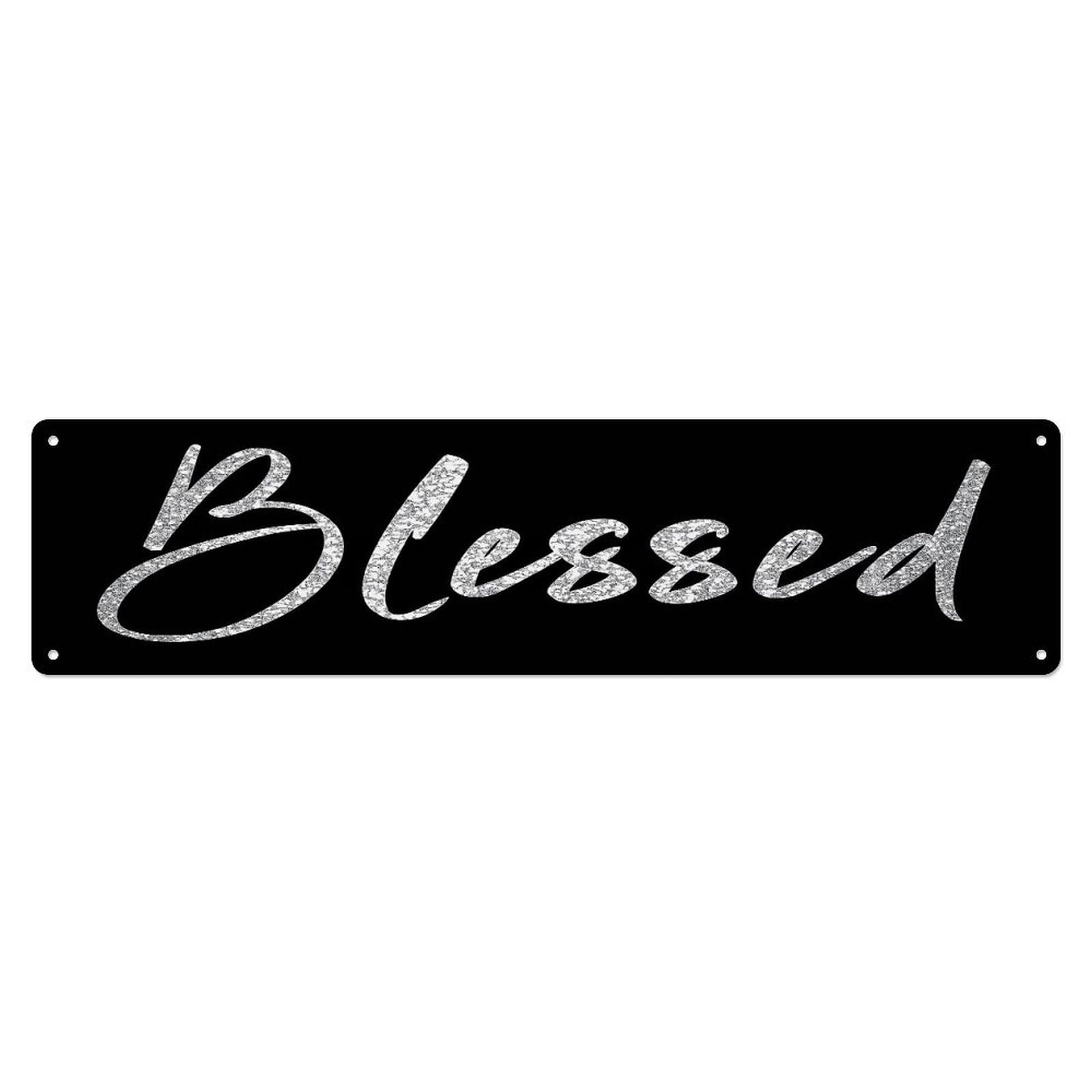 Blessed Glitter Script Design Metal Tin Sign Plaque