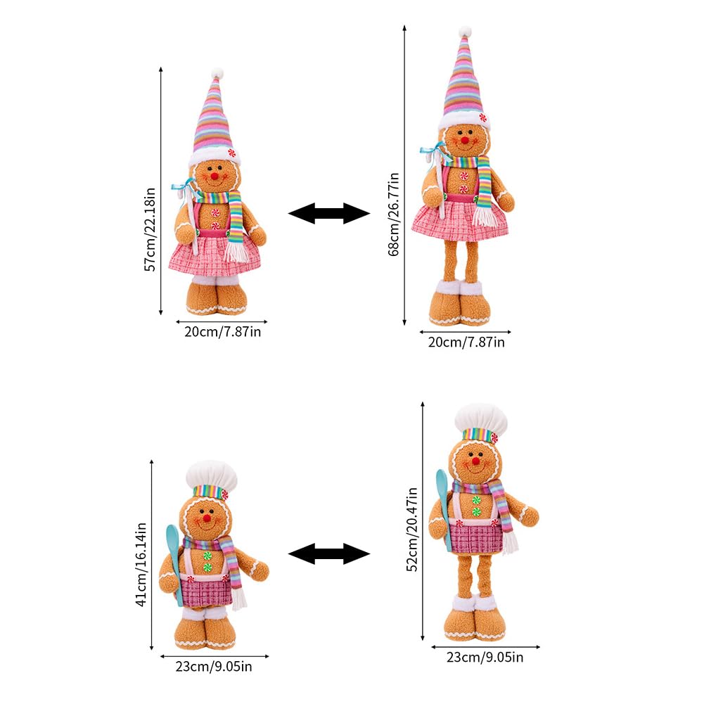 Katutude 2 figuras de peluche de Navidad, hombre de jengibre de pie con patas largas retráctiles, adornos de hombre de jengibre de Navidad, decoración de mesa de Navidad para niños y adultos