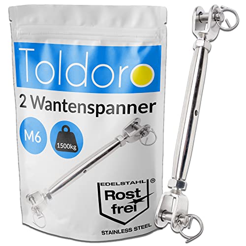 Produktbild von 2x M6 Edelstahl Wantenspanner – 160-230 Mm Verstellbar, Für Sonnensegel, Markisen & Drahtseile, Rostfrei, 100 Kg Bruchlast