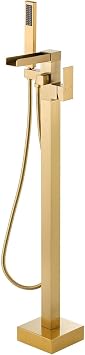 Freestanding Tub Faucet Brushed Gold ALEASHA High Flow Max 6.74 GPM Free Standing Tub Filler - Brass Modern Floor Mount Bathtub Faucet with Handheld Shower, for the Ultimate Elegant SPA Experience