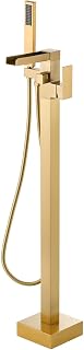 Freestanding Tub Faucet Brushed Gold: ALEASHA High Flow Max 6.74 GPM Free Standing Tub Filler - Brass Modern Floor Mount Bathtub Faucet with Handheld Shower, for the Ultimate Elegant SPA Experience