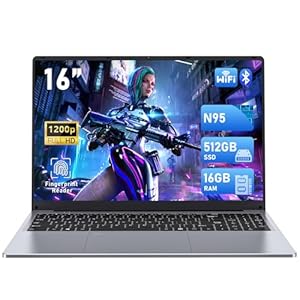 Laptop, 16-inch Notebook, N95 Netbook Processor, RAM 16GB SSD 512GB laptop，FHD 1920×1200 Resolution, computer Keyboard with Backlight, 6000mAh Battery Capacity, Fingerprint Unlocking laptop