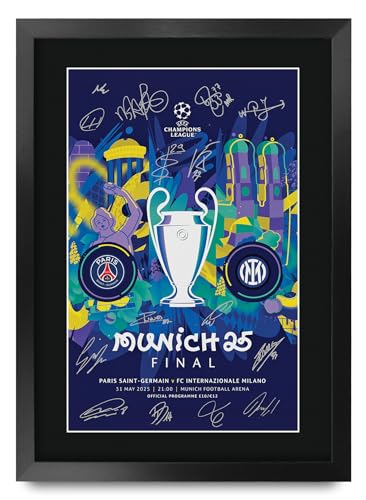 HWC Trading Paris Blue and Reds Programme Cadeaux imprimés avec photo autographe signée pour les fans et supporters de football - A3 Encadré