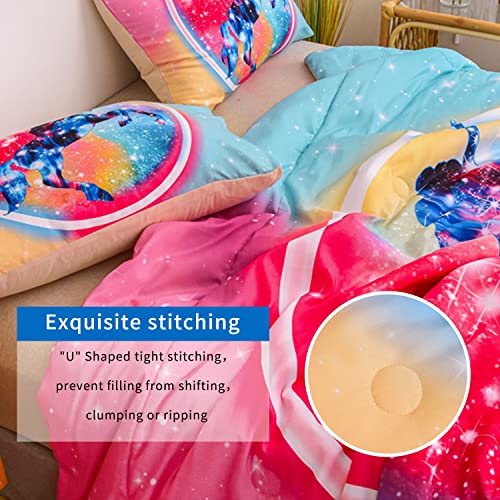 Xiaoleyu Unicorn Bedding Girls Unicorn Comforter Full Queen Size Rainbow Galaxy Unicorn Bedding Set Soft Microfiber Unicorn Double Comforter Quilt Set,3Pcs #TOP5