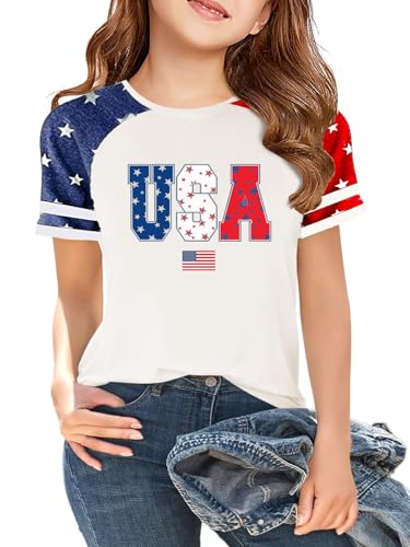 Image of Ithalt Boys Girls USA Shirts Kids 4th of July Shirts American Flag Tshirt Patriotic Top Independence Day Outfit 5-13y