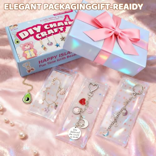 Image of 348Pcs Charms Lip Gloss Keychain Making Kit,DIY Craft with Charms,Key Chain Hooks,Jump Rings,Lobster Clasps,Chains & Tools,Bag Charm Kit,Keychains Make Supplies for DIY Crafting and Jewelry Making