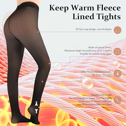 Image of UISLII Fleece Lined Tights Women, Warm Pantyhose leggings Women,Fake Translucent Thermal Skin Colored Tights for Winter