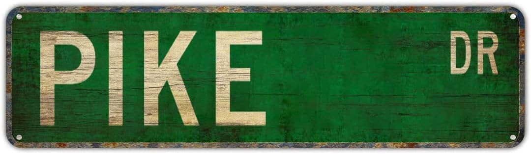 Peiyeety A010 Vintage Metal Tin Sign Decorative Wall Art Pike Dr Themed Street Sign, Rustic Style, Durable Waterproof Rustproof, For Home, Fishing Decor, Lake House, Easy To Mount, 4X16 Inch