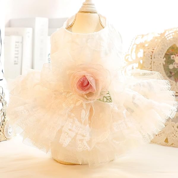 AZA Dog Wedding Dresses Retro for Small Dogs Skirt Lolita Puppy Clothes Rose Flowers Princess Costume Pet Girl Cat Cute Coat Outfits Summer Costumes (XL,Rose) by AZA - Image 3