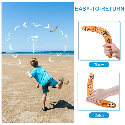 deegbbyi 2 Stück Bumerang Holz, Bumerang V Shaped mit Klassischer Form, Handgefertigtes Känguru Design, Premium Holz Boomerang, Geeignet für Wurfspiele und Sport im Freien
