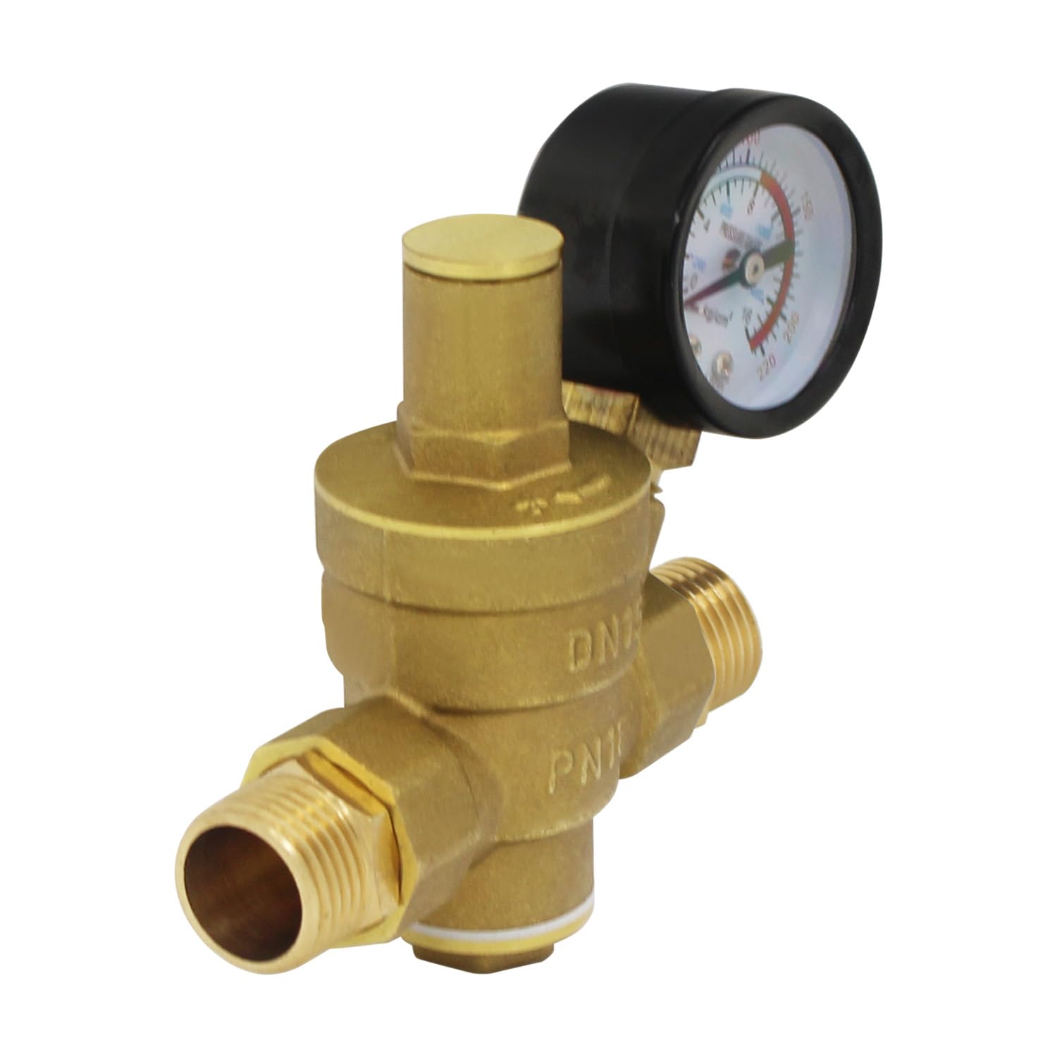 DN15 DN20 DN25 DN32 BSPPajustable latón agua flujo válvula reductora presión con manómetro - hembra 1/2 3/4 1 1-1/4 pulgada (DN32 con conector 2pcs)