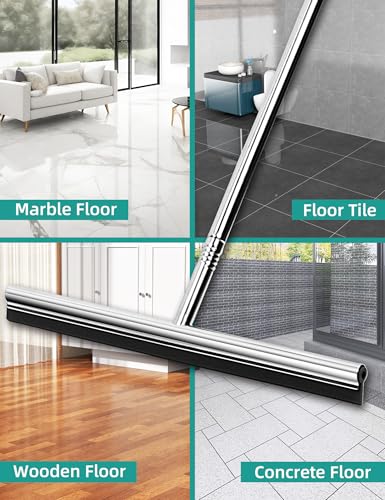 Image of Floor Squeegee Scrubber 59inch Long Stainless Steel Handle with 15inch Wide Silicon Rubber Blade Squeegee Broom for Floor Washing and Drying Shower Glass, Garage, Window, Marble, Wood Surfaces