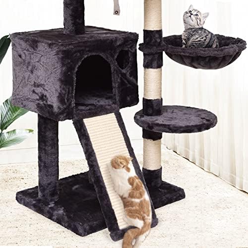 JISSBON 120cm Cat Tree Tower, Multi Level Cat Scratching Post with Condo, Ladder, Hammock & Plush Perches for Kittens, Adult Cats, Grey