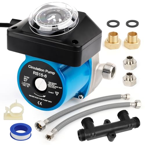 Hot Water Recirculating Pump Kit for Tank Water Heater - w/Programmable Timer & Sensor Valve, 12" PEX Lines, Instant Hot Water, Easy DIY Installation, 5-Year Warranty