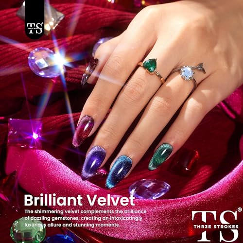 Image of THR3E STROKES Cat Eye Gel Nail Polish Set for Pink Brown Glitter Holographic Cat Eye, Salon Gel Manicure and Nail Art DIY at Home, Bright Moonlight (CLUSTER X)