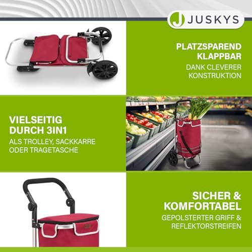 Juskys Einkaufstrolley 3in1 mit 2 Rollen für Shopping - 56 L Tasche abnehmbar - Trolley klappbar & modern - Sackkarre Einkaufsroller Rot – Bild 4