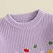 Toddler Girl 3rd Birthday Outfit Long Sleeve Knitted Pullover Top Fall Winter Embroidery Three Sweaters (Purple, 2-3 Years)