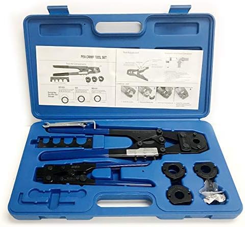 EFIELD Pex Crimping Tool Kit - 3/8 Inch, 1/2 Inch, 5/8 Inch and 3/4 Inch- with the Ring Removal Tool (Decrimper) & Gauge - Meets F1807 Standards,(TOOL016)