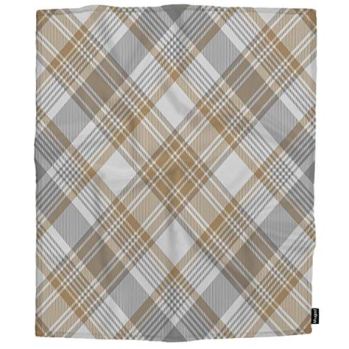 Mugod Gray And White Plaid Throw Blanket Platinum Gold Tartan Diagonal Seamless Pattern Decorative Soft Warm Cozy Flannel Plush Throws Blankets For Bedding Sofa Couch 50 X 60 Inch #TOP3