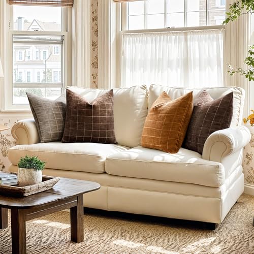 Image of MIULEE Bronze Plaid Decorative Fall Throw Pillow Covers 18x18 Set of 2 | Vintage Check Chenille Couch Pillows Boho Farmhouse Cushion Covers Modern Fall Home Decor for Sofa Bed Living Room