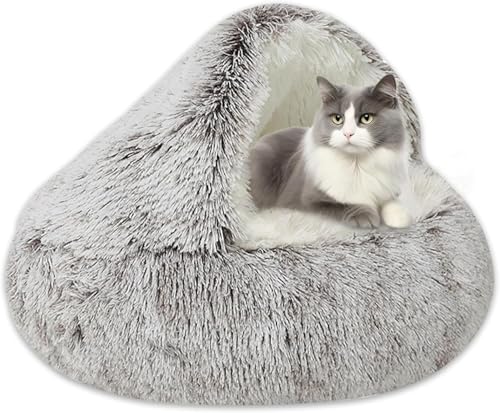 YIGAARUI Calming Dog Bed Fluffy Plush Pet Bed under 10kgï¼ŒLarge Cave Bed Washable Non-Slip Cat Nest Pod Windproofï¼ŒCozy Indoor Cave Bed For Kitten Non-slip Bottom (coffee, 50CM)
