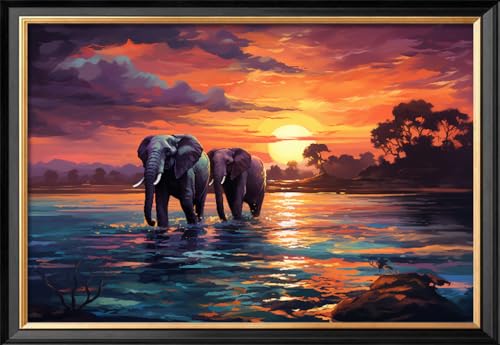 Image of Leczany Cross Stitch Stamped Kit for Adults - Two Elephants | DIY Embroidery Starter Patterns Craft Kit Needlepoint for Beginner | 11CT, 3 Strands | 18.9x12.6 inches