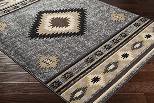Tuckhome Southwestern Tribal Living Room Bedroom Dining Room Aztec Area Rug - Native American Indian Indie Carpet - Brown, Gray, Black, Beige, Tan - 7'10" X 11'2" #TOP4