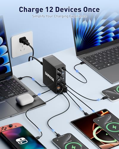 Leather Texture 600W USB C Charger Block, 12 Port Fast USB C Charging Station Dual PD 100W Laptop Charger Adapter for Multiple Devices Compatible for MacBook Pro/Air,iPhone,iPad,Galaxy,Dell (Black) - Image 5