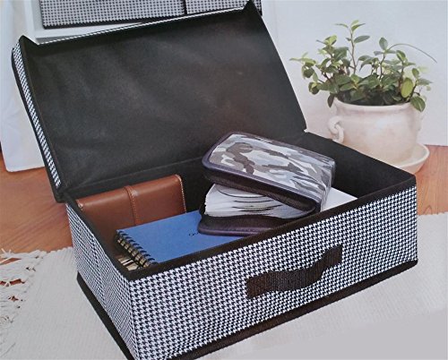 Large Fabric Collapsible Container Storage Closet Organizer Bin with Lid (Black/White) - Thumbnail 3