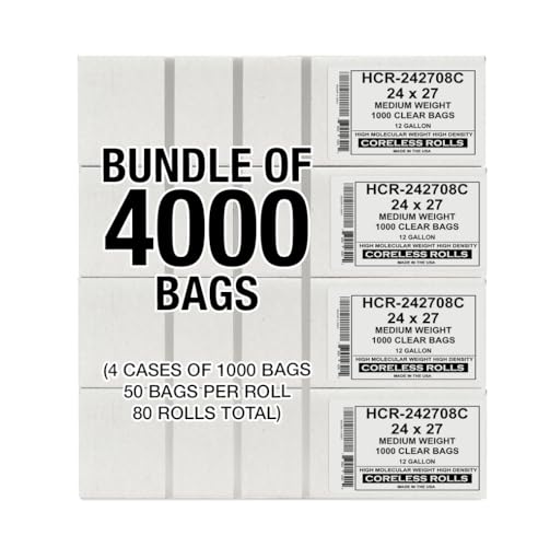 Image of Aluf Plastics 12 Gallon 8 Micron (eq) Clear Trash Bags 24 inch x 27 inch 4000 Count