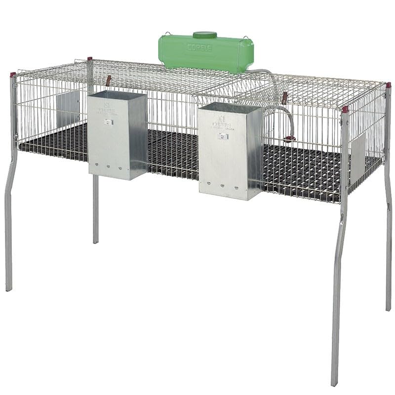 Suinga Gabbia per conigli zincata con tramogge e bevitori 2 appartamenti, pavimento in plastica, 157 x 63 x 98 cm, grigio